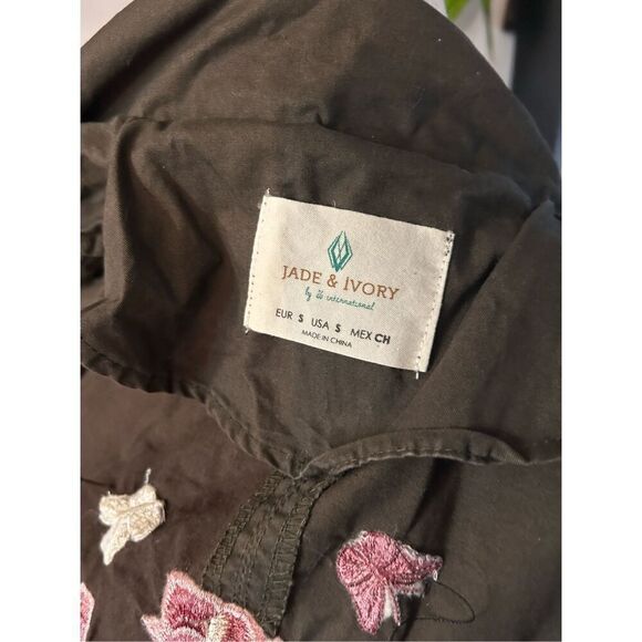 Jade & Ivory Boho Shabby Chic Army Green With Floral Embroidery Utility Jacket s - Picture 4 of 5